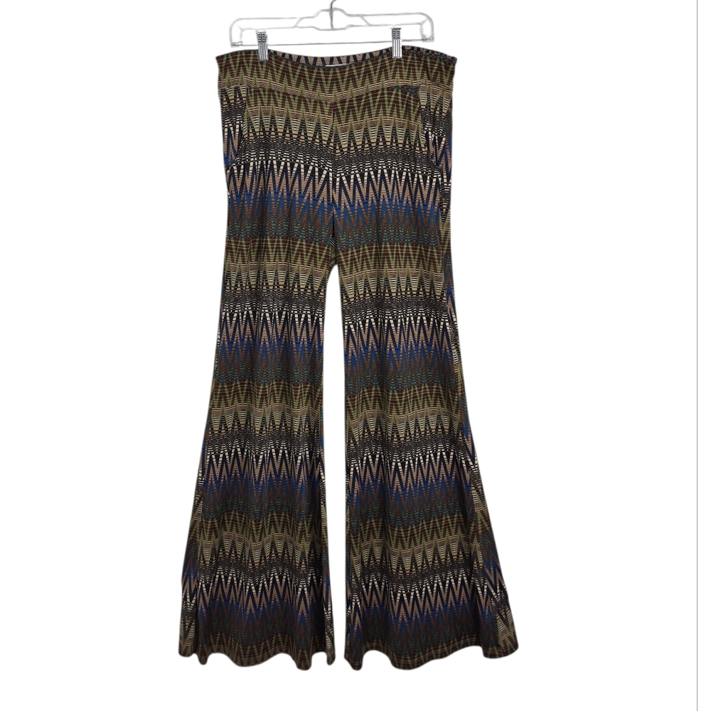Veronica M Boho Flare Wide Leg Palazzo Pants Chevron Stripe Sz L Hippie Funky